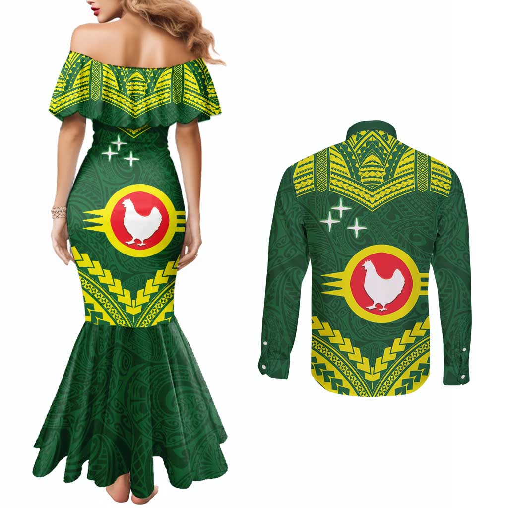 Manu'a Flag Day Couples Matching Mermaid Dress and Long Sleeve Button Shirt Polynesian Pattern National Color Proud