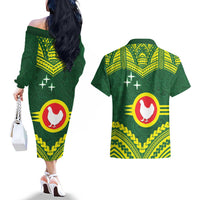 Manu'a Flag Day Couples Matching Off The Shoulder Long Sleeve Dress and Hawaiian Shirt Polynesian Pattern National Color Proud