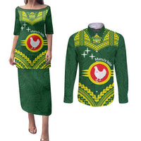 Manu'a Flag Day Couples Matching Puletasi and Long Sleeve Button Shirt Polynesian Pattern National Color Proud