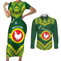 Manu'a Flag Day Couples Matching Short Sleeve Bodycon Dress and Long Sleeve Button Shirt Polynesian Pattern National Color Proud