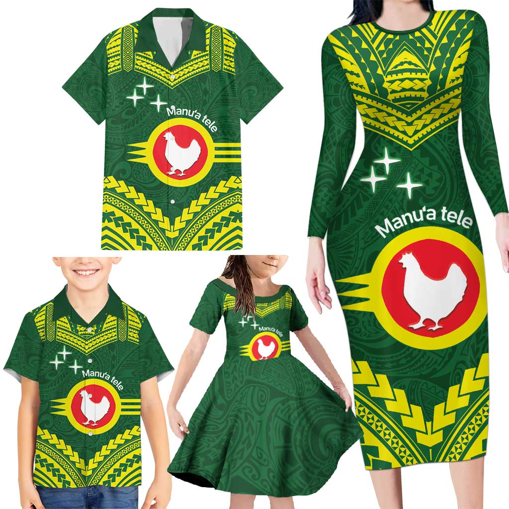Manu'a Flag Day Family Matching Long Sleeve Bodycon Dress and Hawaiian Shirt Polynesian Pattern National Color Proud LT14 - Polynesian Pride