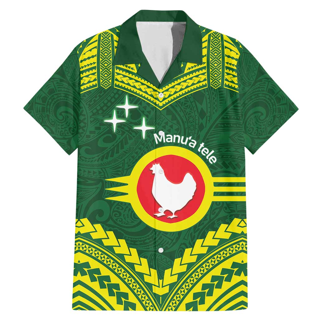 Manu'a Flag Day Family Matching Mermaid Dress and Hawaiian Shirt Polynesian Pattern National Color Proud LT14 Dad's Shirt - Short Sleeve Green - Polynesian Pride