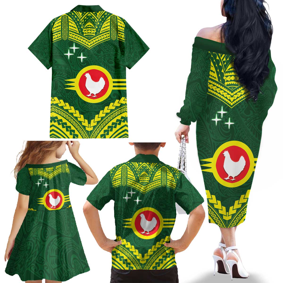 Manu'a Flag Day Family Matching Off The Shoulder Long Sleeve Dress and Hawaiian Shirt Polynesian Pattern National Color Proud