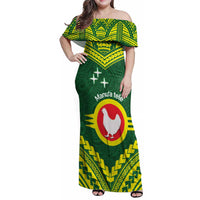 Manu'a Flag Day Family Matching Off Shoulder Maxi Dress and Hawaiian Shirt Polynesian Pattern National Color Proud LT14 Mom's Dress Green - Polynesian Pride