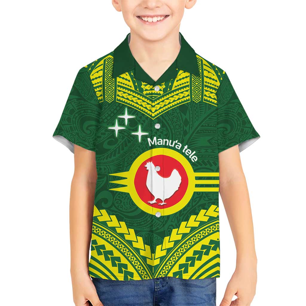 Manu'a Flag Day Family Matching Off Shoulder Short Dress and Hawaiian Shirt Polynesian Pattern National Color Proud LT14 Son's Shirt Green - Polynesian Pride