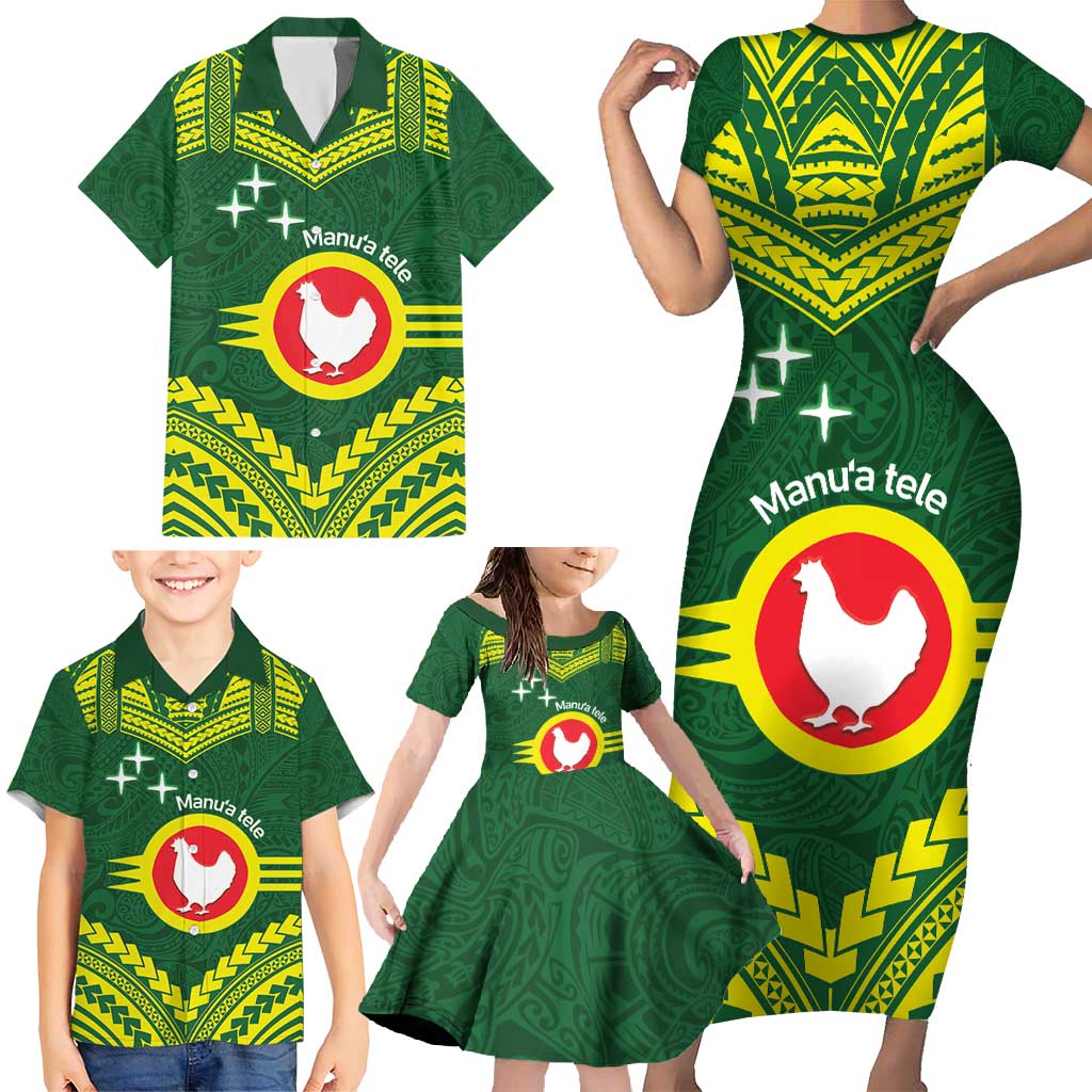 Manu'a Flag Day Family Matching Short Sleeve Bodycon Dress and Hawaiian Shirt Polynesian Pattern National Color Proud LT14 - Polynesian Pride
