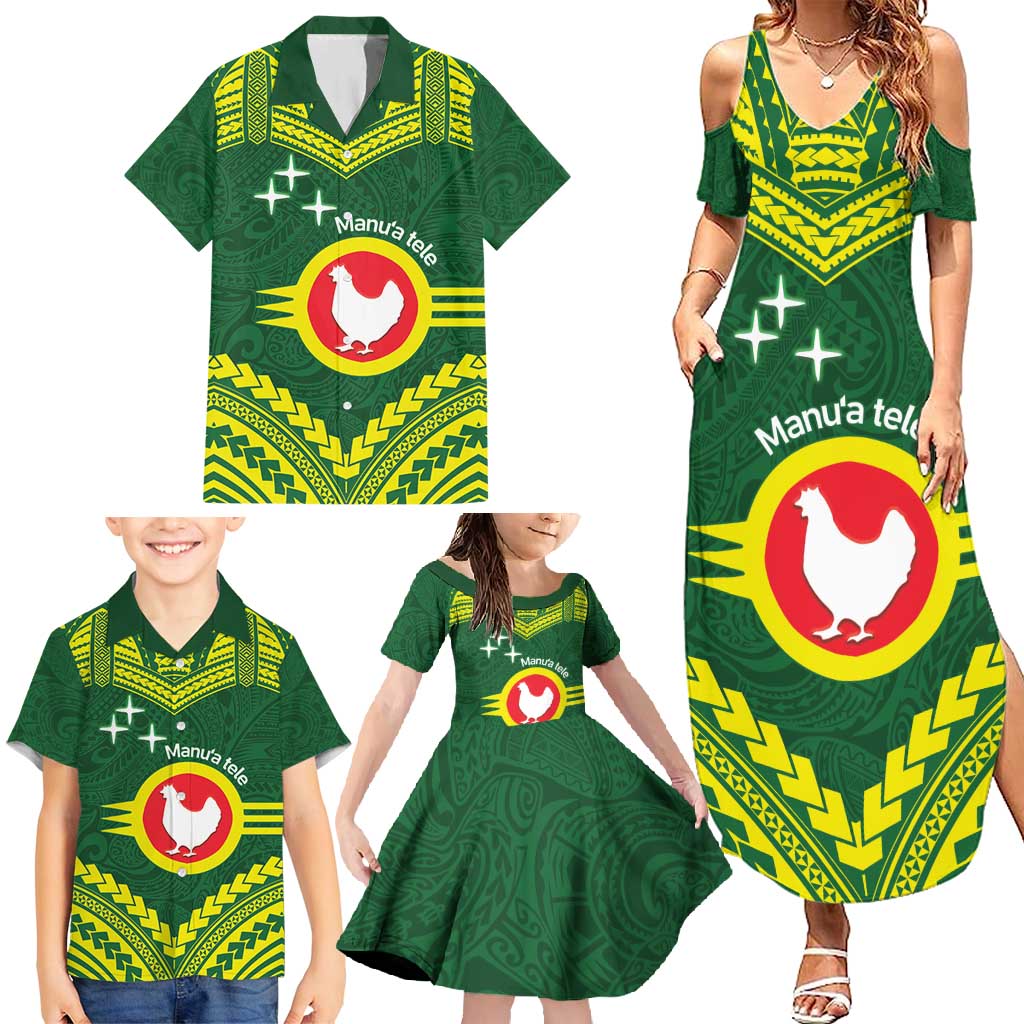 Manu'a Flag Day Family Matching Summer Maxi Dress and Hawaiian Shirt Polynesian Pattern National Color Proud