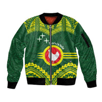 Manu'a Flag Day Sleeve Zip Bomber Jacket Polynesian Pattern National Color Proud LT14 Unisex Green - Polynesian Pride