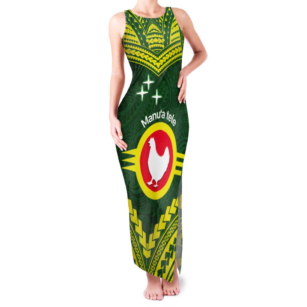 Manu'a Flag Day Tank Maxi Dress Polynesian Pattern National Color Proud