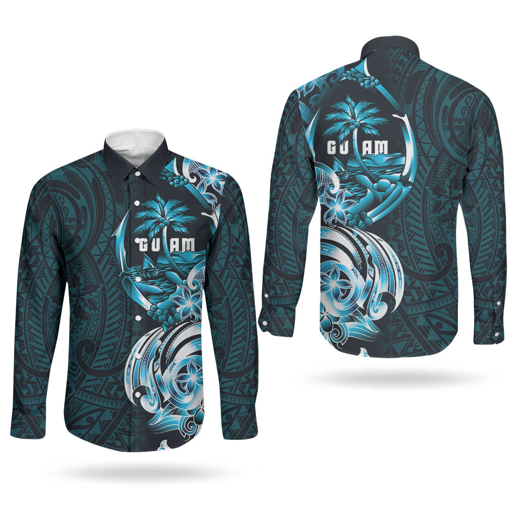 Asut Guam Chamorro Couples Matching Puletasi and Long Sleeve Button Shirt Guahan Seal Tattoo LT14 - Polynesian Pride