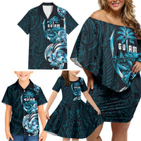 Asut Guam Chamorro Family Matching Off Shoulder Short Dress and Hawaiian Shirt Guahan Seal Tattoo LT14 - Polynesian Pride