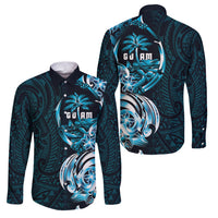 Asut Guam Chamorro Family Matching Off Shoulder Short Dress and Hawaiian Shirt Guahan Seal Tattoo LT14 Dad's Shirt - Long Sleeve Blue - Polynesian Pride