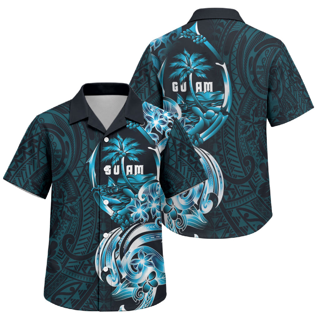 Asut Guam Chamorro Family Matching Off Shoulder Short Dress and Hawaiian Shirt Guahan Seal Tattoo LT14 Son's Shirt Blue - Polynesian Pride