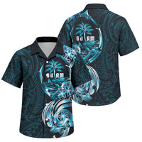 Asut Guam Chamorro Family Matching Off Shoulder Short Dress and Hawaiian Shirt Guahan Seal Tattoo LT14 Son's Shirt Blue - Polynesian Pride