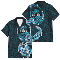 Asut Guam Chamorro Family Matching Puletasi and Hawaiian Shirt Guahan Seal Tattoo LT14 Dad's Shirt - Short Sleeve Blue - Polynesian Pride