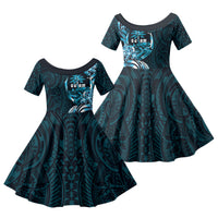 Asut Guam Chamorro Family Matching Puletasi and Hawaiian Shirt Guahan Seal Tattoo LT14 Daughter's Dress Blue - Polynesian Pride