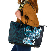 Asut Guam Chamorro Leather Tote Bag Guahan Seal Tattoo LT14 Blue - Polynesian Pride