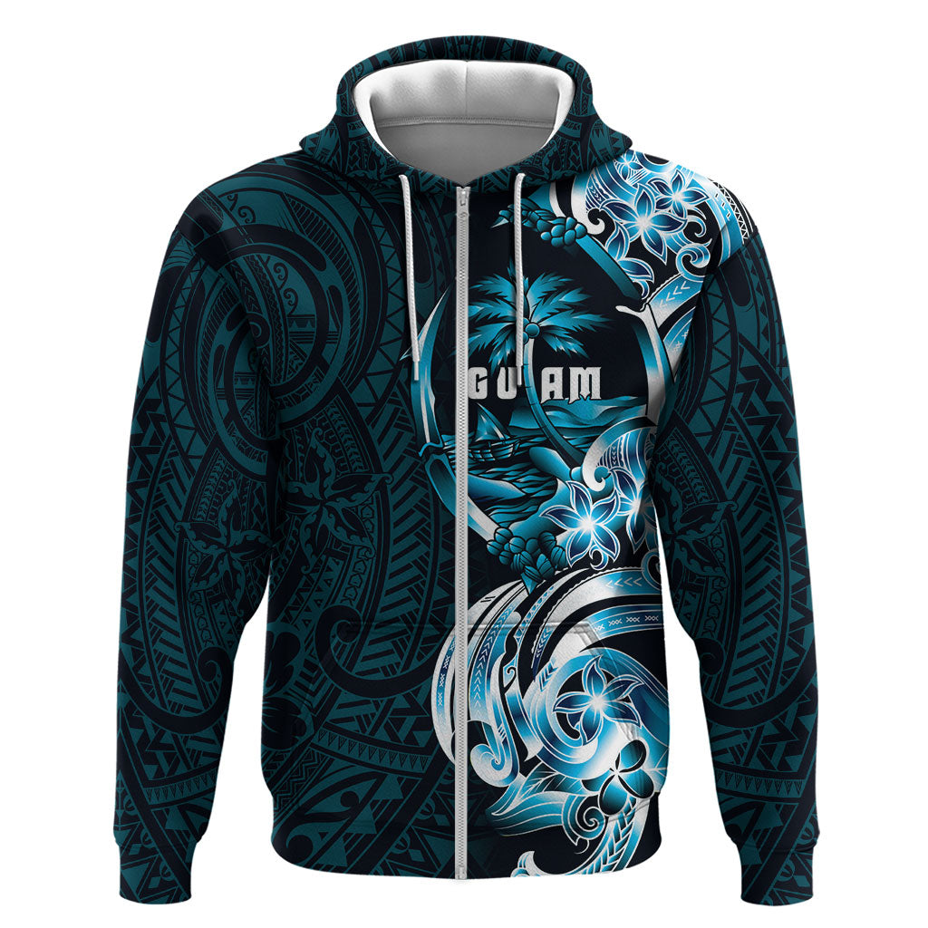 Asut Guam Chamorro Zip Hoodie Guahan Seal Tattoo LT14 Zip Hoodie Blue - Polynesian Pride