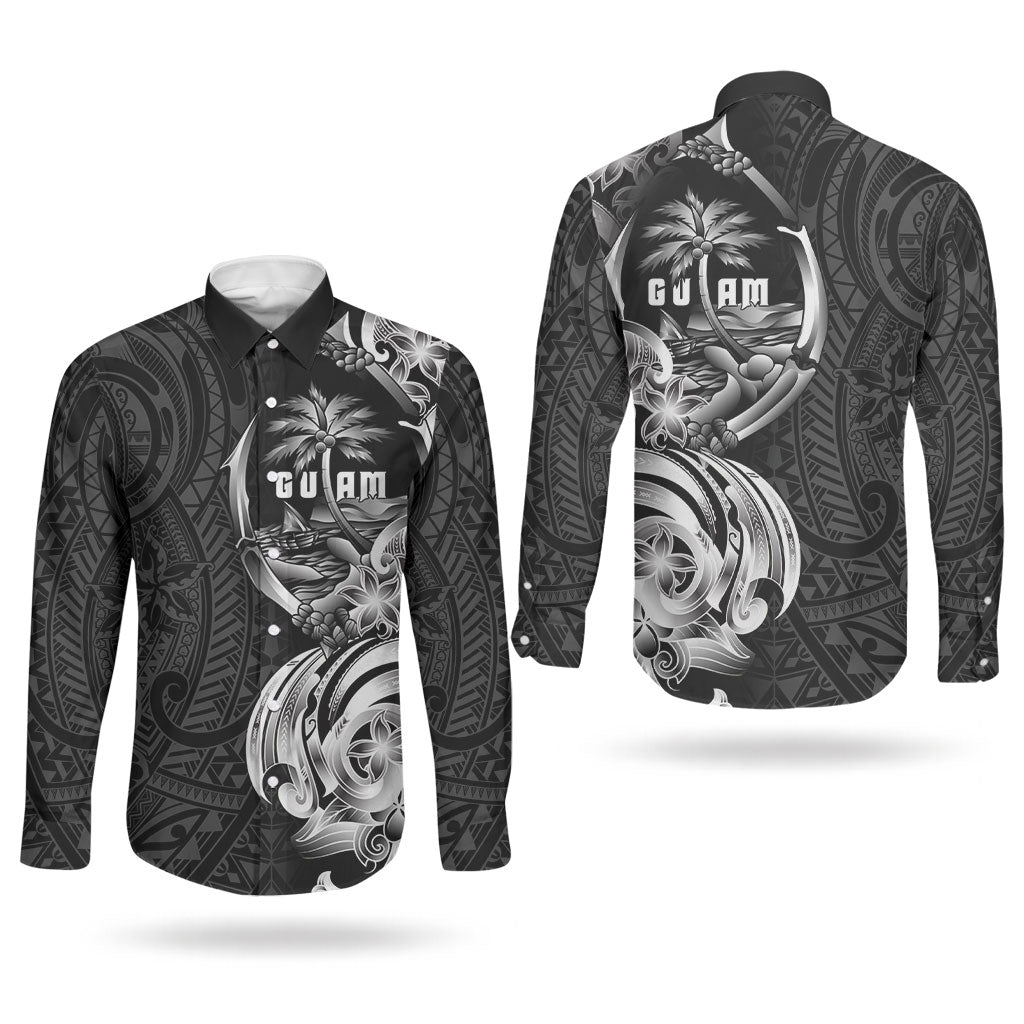 Attelong Guam Chamorro Couples Matching Off The Shoulder Long Sleeve Dress and Long Sleeve Button Shirt Guahan Seal Tattoo LT14 - Polynesian Pride
