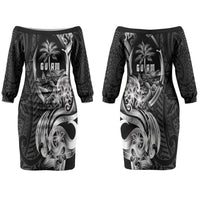 Attelong Guam Chamorro Couples Matching Off The Shoulder Long Sleeve Dress and Long Sleeve Button Shirt Guahan Seal Tattoo LT14 - Polynesian Pride