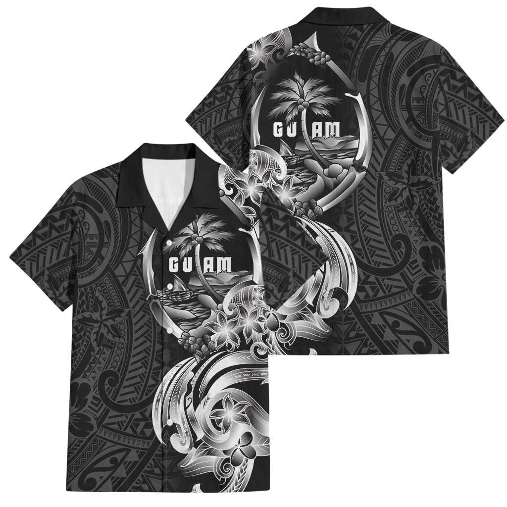 Attelong Guam Chamorro Family Matching Off Shoulder Short Dress and Hawaiian Shirt Guahan Seal Tattoo LT14 Dad's Shirt - Short Sleeve Black - Polynesian Pride