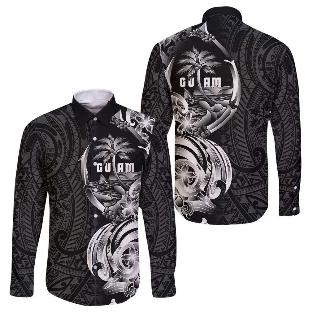 Attelong Guam Chamorro Family Matching Off Shoulder Short Dress and Hawaiian Shirt Guahan Seal Tattoo LT14 Dad's Shirt - Long Sleeve Black - Polynesian Pride