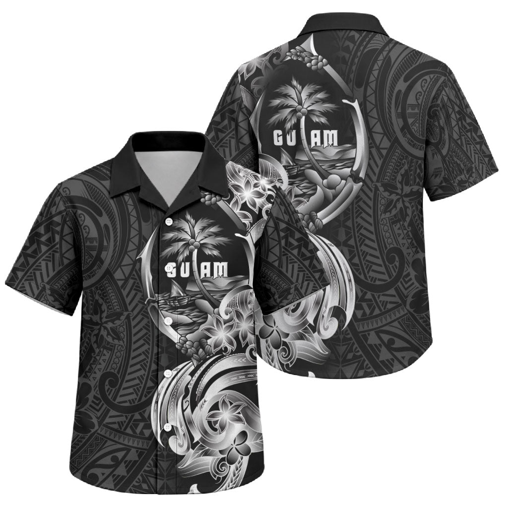 Attelong Guam Chamorro Family Matching Off Shoulder Short Dress and Hawaiian Shirt Guahan Seal Tattoo LT14 Son's Shirt Black - Polynesian Pride