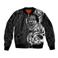 Attelong Guam Chamorro Sleeve Zip Bomber Jacket Guahan Seal Tattoo LT14 Unisex Black - Polynesian Pride