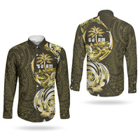 Amariyu Guam Chamorro Couples Matching Off Shoulder Short Dress and Long Sleeve Button Shirt Guahan Seal Tattoo LT14 - Polynesian Pride