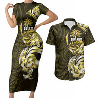 Amariyu Guam Chamorro Couples Matching Short Sleeve Bodycon Dress and Hawaiian Shirt Guahan Seal Tattoo LT14 Yellow - Polynesian Pride