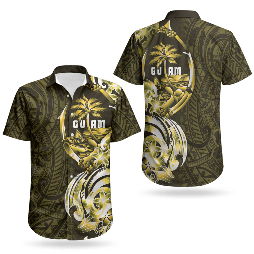 Amariyu Guam Chamorro Couples Matching Short Sleeve Bodycon Dress and Hawaiian Shirt Guahan Seal Tattoo LT14 - Polynesian Pride
