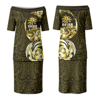 Amariyu Guam Chamorro Family Matching Puletasi and Hawaiian Shirt Guahan Seal Tattoo LT14 Mom's Dress Yellow - Polynesian Pride