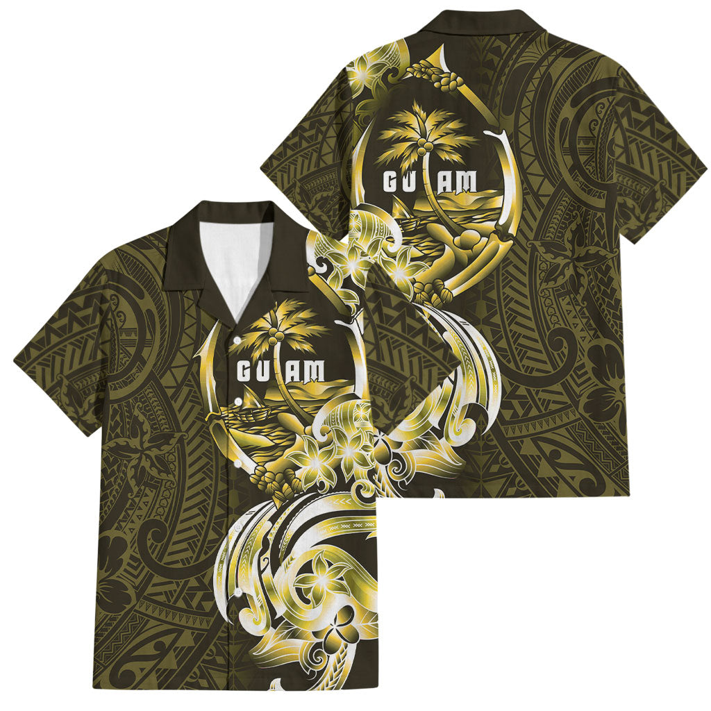Amariyu Guam Chamorro Family Matching Puletasi and Hawaiian Shirt Guahan Seal Tattoo LT14 Dad's Shirt - Short Sleeve Yellow - Polynesian Pride