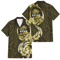 Amariyu Guam Chamorro Family Matching Puletasi and Hawaiian Shirt Guahan Seal Tattoo LT14 Dad's Shirt - Short Sleeve Yellow - Polynesian Pride
