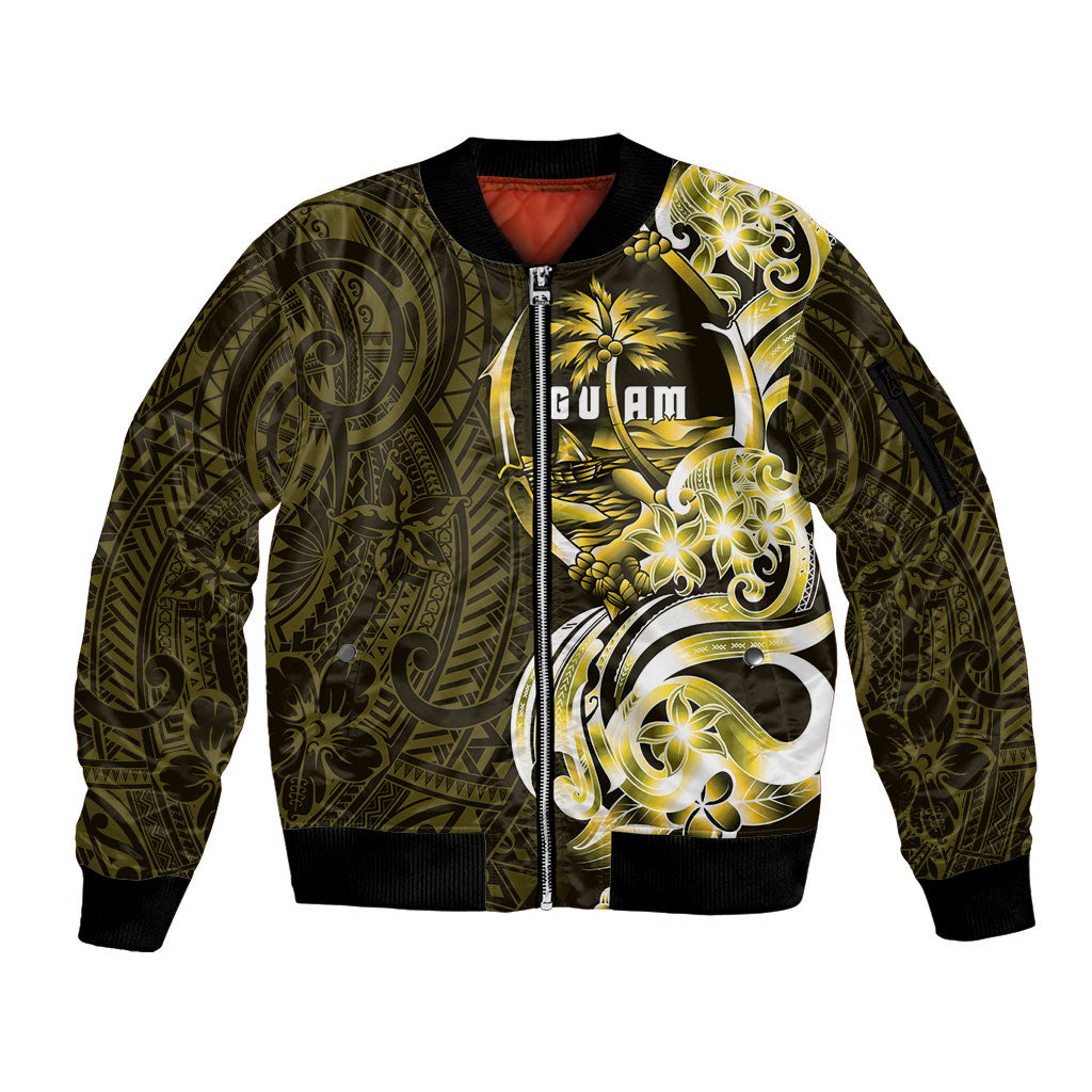 Amariyu Guam Chamorro Sleeve Zip Bomber Jacket Guahan Seal Tattoo LT14 Unisex Yellow - Polynesian Pride