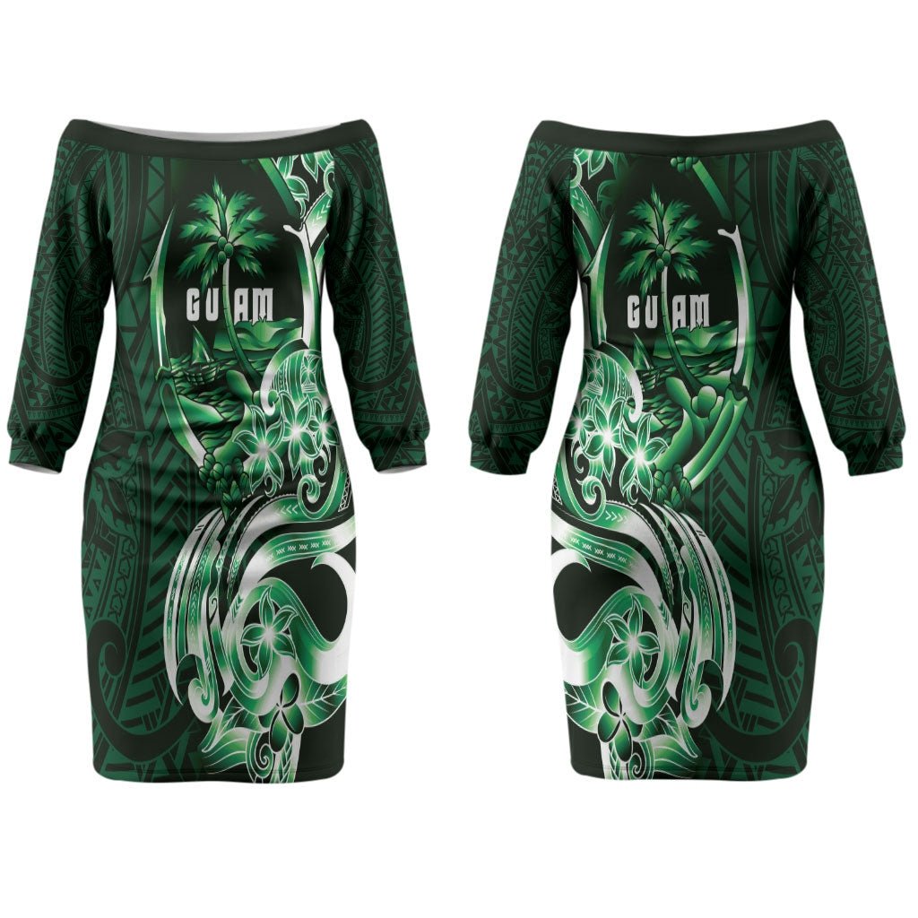 Betde Guam Chamorro Couples Matching Off The Shoulder Long Sleeve Dress and Long Sleeve Button Shirt Guahan Seal Tattoo LT14 - Polynesian Pride