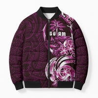 Kulot Di Rosa Guam Chamorro Bomber Puffer Jacket Guahan Seal Tattoo LT14 Unisex Pink - Polynesian Pride