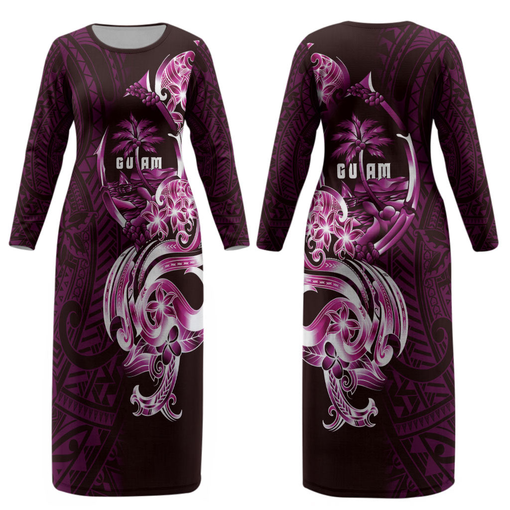 Kulot Di Rosa Guam Chamorro Couples Matching Long Sleeve Bodycon Dress and Hawaiian Shirt Guahan Seal Tattoo LT14 - Polynesian Pride