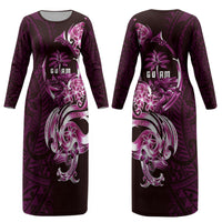 Kulot Di Rosa Guam Chamorro Couples Matching Long Sleeve Bodycon Dress and Hawaiian Shirt Guahan Seal Tattoo LT14 - Polynesian Pride
