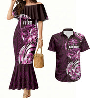 Kulot Di Rosa Guam Chamorro Couples Matching Mermaid Dress and Hawaiian Shirt Guahan Seal Tattoo LT14 Pink - Polynesian Pride