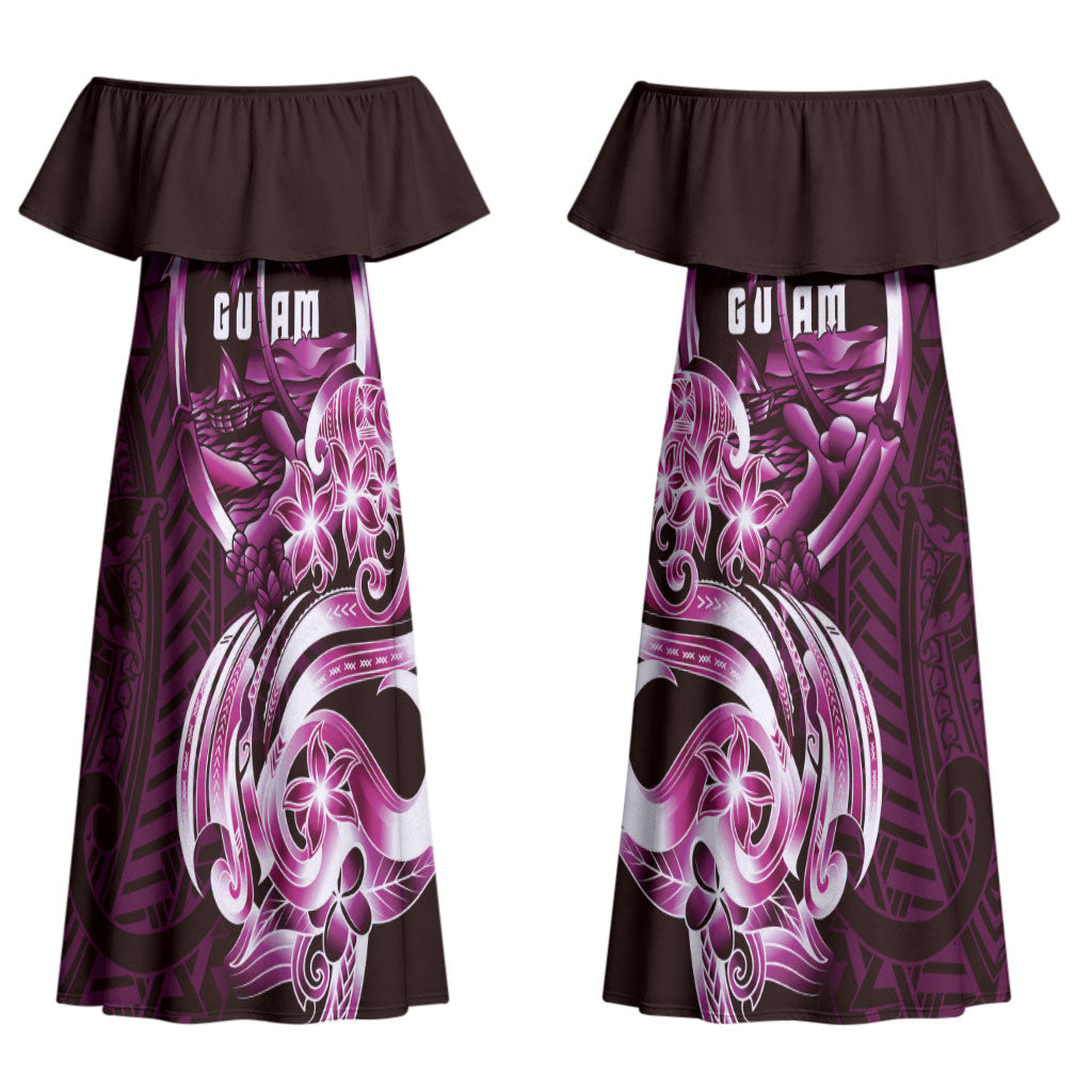 Kulot Di Rosa Guam Chamorro Couples Matching Off Shoulder Maxi Dress and Hawaiian Shirt Guahan Seal Tattoo LT14 - Polynesian Pride