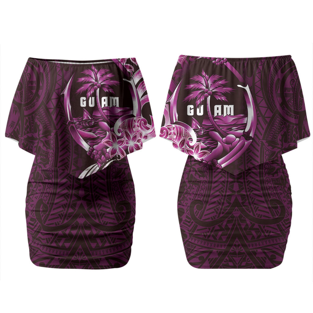 Kulot Di Rosa Guam Chamorro Couples Matching Off Shoulder Short Dress and Hawaiian Shirt Guahan Seal Tattoo LT14 - Polynesian Pride