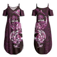 Kulot Di Rosa Guam Chamorro Family Matching Summer Maxi Dress and Hawaiian Shirt Guahan Seal Tattoo LT14 Mom's Dress Pink - Polynesian Pride