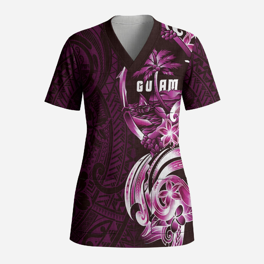 Kulot Di Rosa Guam Chamorro Scrub Top Guahan Seal Tattoo LT14 Adult Pink - Polynesian Pride