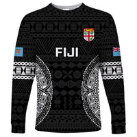 Fiji Rugby Long Sleeve Shirt 2023 Fijian Tapa Pattern World Cup Black LT14 Unisex Black - Polynesian Pride
