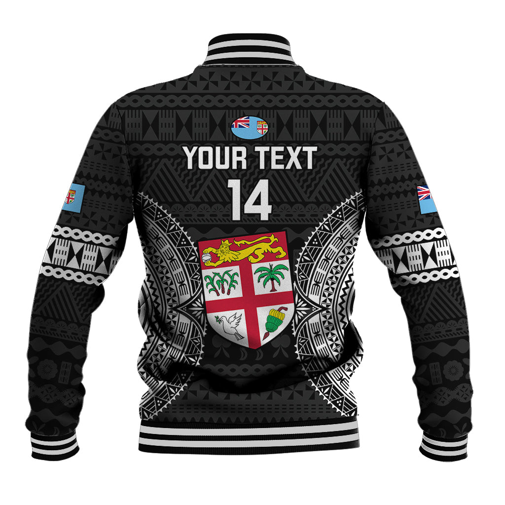 Custom Fiji Rugby Baseball Jacket 2023 Fijian Tapa Pattern World Cup Black LT14 - Polynesian Pride