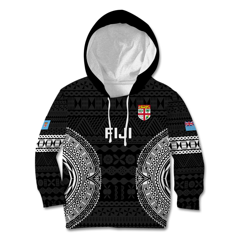 Custom Fiji Rugby Kid Hoodie 2023 Fijian Tapa Pattern World Cup Black LT14 Black - Polynesian Pride