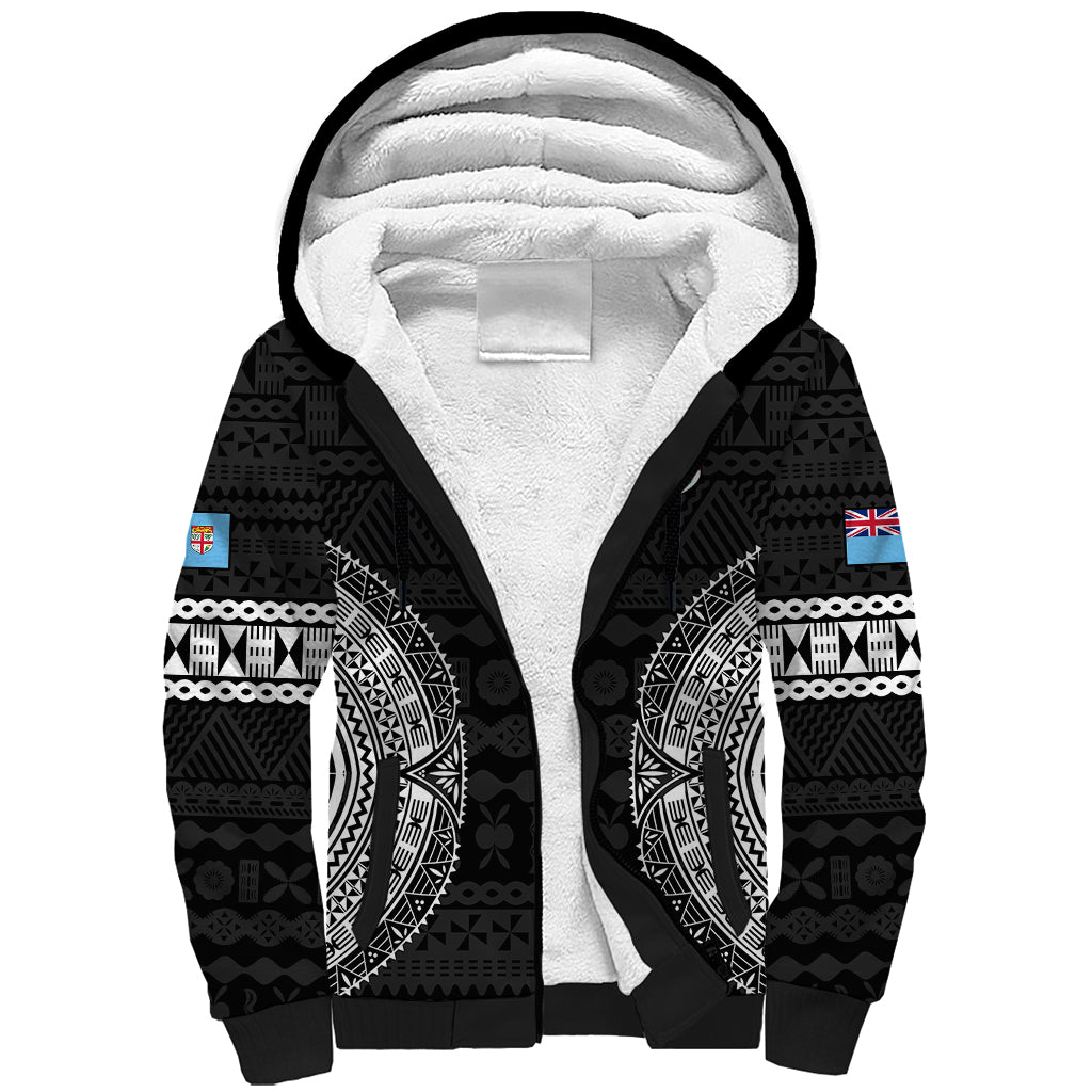 Custom Fiji Rugby Sherpa Hoodie 2023 Fijian Tapa Pattern World Cup Black LT14 Unisex Black - Polynesian Pride