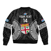 Custom Fiji Rugby Sleeve Zip Bomber Jacket 2023 Fijian Tapa Pattern World Cup Black LT14 - Polynesian Pride
