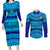 Personalised Fiji Couples Matching Long Sleeve Bodycon Dress and Long Sleeve Button Shirts Unique Fijian Tapa Pattern With Coat Of Arms LT14 Blue - Polynesian Pride